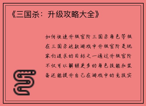 《三国杀：升级攻略大全》